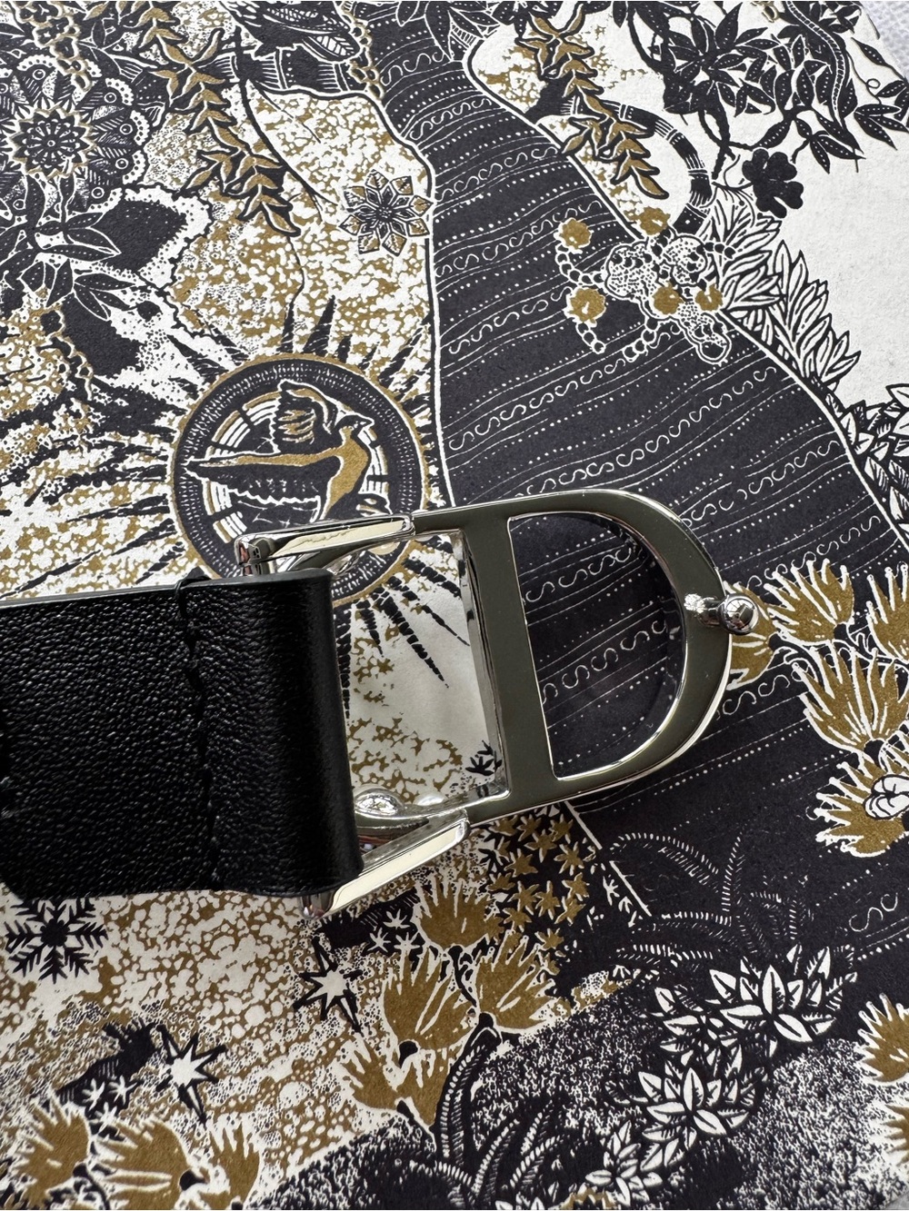 Women CD Pearl-Embellished-Silver Black Leather Belt with box Dior - Picture 7 of 11